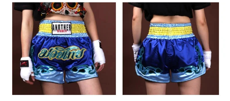 Muay Thai Pants Embroidery Boxing Shorts Women Men Satin Fight Kickboxing Training Trunks Kids Boy Girl Martial Arts MMA Clothes exovai.com