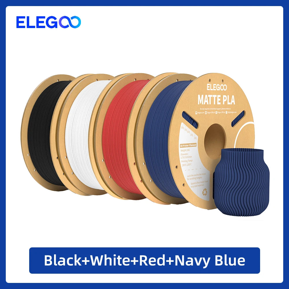 ELEGOO Matte PLA Filament 1KG,1.75mm FDM 3D Printer Filament Dimensional Accuracy +/- 0.02mm, 1kg Carboard Spool (2.2lbs) exovai.com