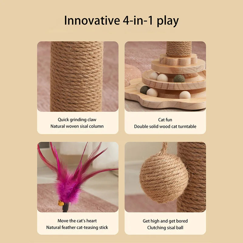MIJIA Pet Cat Toy Cat Scratcher 4-in-1 Swivel Design Turntable Funny Durable Cat Stick Cat Tree Scratcher With Ball And Feather exovai.com