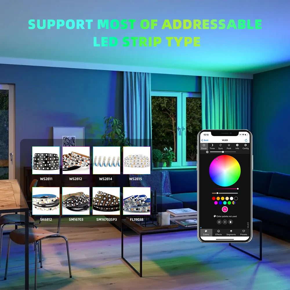 ESP8266 WLED LED Controller Smart Dimmer DC12V 800IC Segmented Color Funtion For DIY WS2811 WS2812B SK6812 SM16703P Strip Lights exovai.com