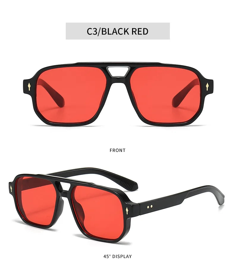 New Retro Double Bridge Square Sunglasses For Women Men Fashion Luxury Design Rivets Sun Glasses Trending Shades UV400 Eyeglasse exovai.com