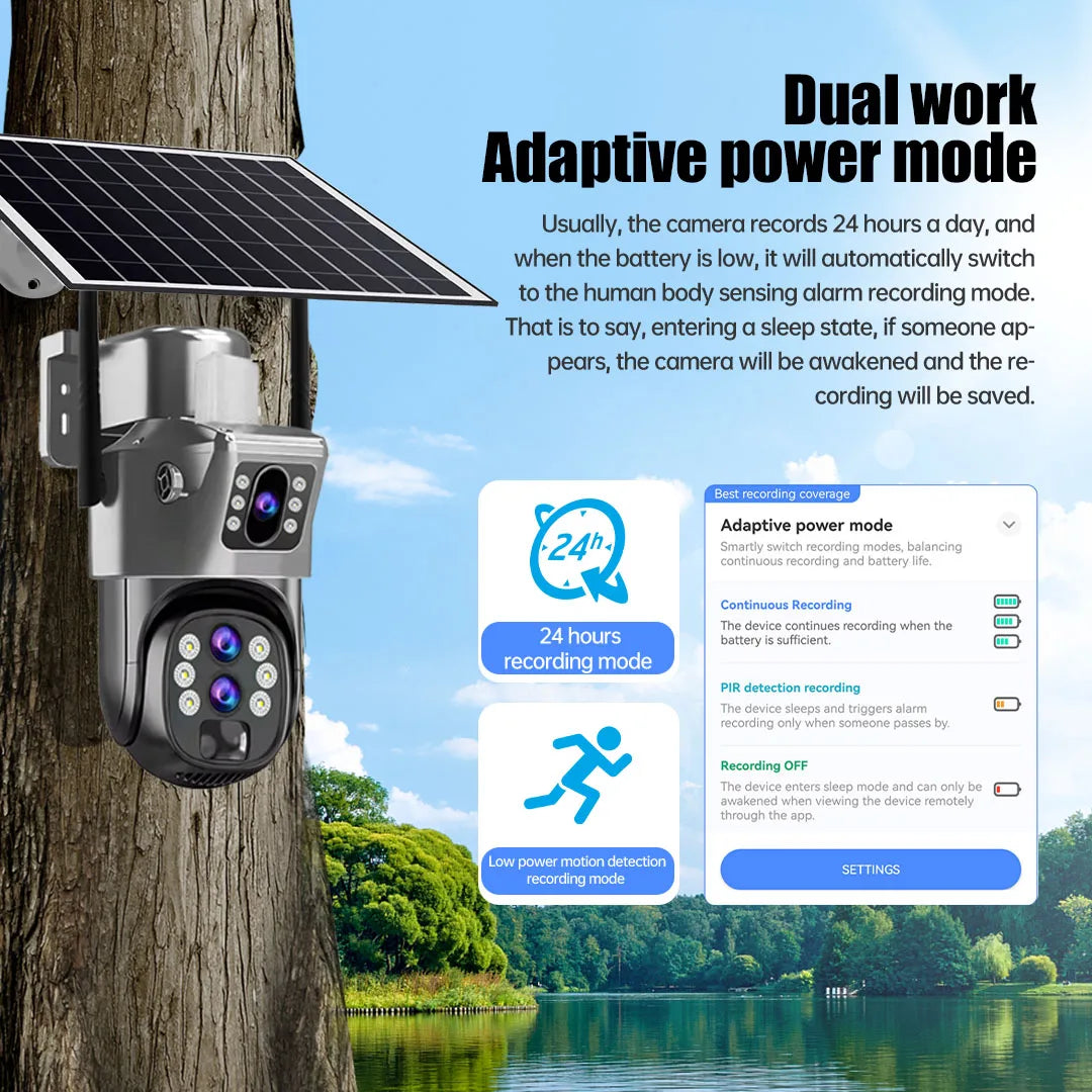 10X Optical Zoom 4G SIM Solar Camera 6K 12MP Three Lens WiFi Outdoor Surveillance Camera PIR Auto Tracking Solar Security CCTV exovai.com