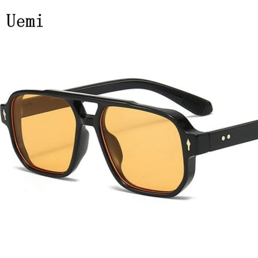 New Retro Double Bridge Square Sunglasses For Women Men Fashion Luxury Design Rivets Sun Glasses Trending Shades UV400 Eyeglasse exovai.com