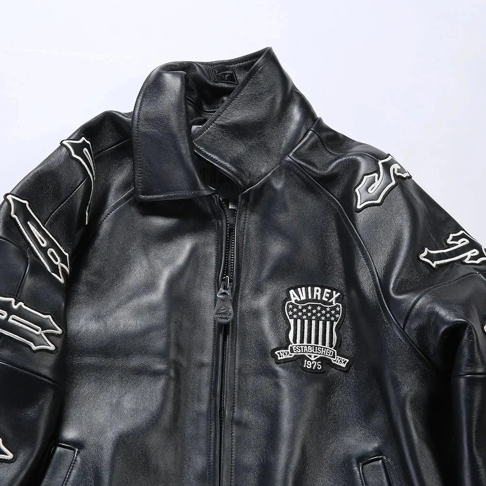 AVIREX Genuine French Lamb Leather Jacket Men's US Size Flight Suit Sports Casual Coat Tops exovai.com