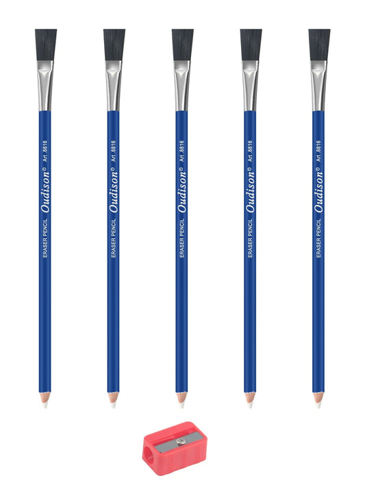 Eraser Pencil Set with Brush and Sharpener – 5 Pack Precision Erasing Pencils for Artists, Sketching, Detail Correction, Charcoa exovai.com