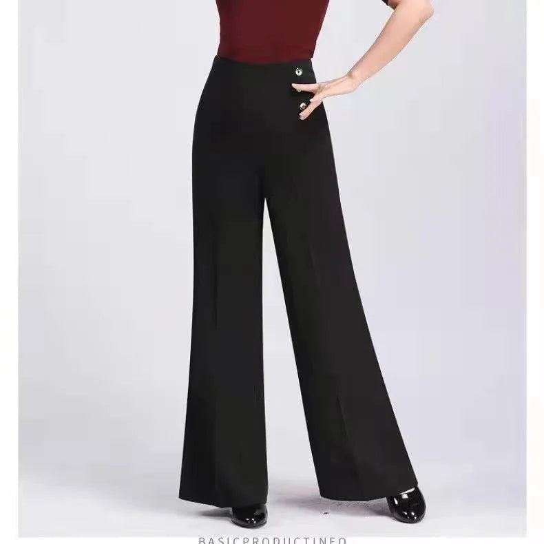 High Waist Wide Leg Pants Women's Spring Autumn Long Drapey Latin Dance Pants Modern Dance Trousers for Women Commute Sle exovai.com