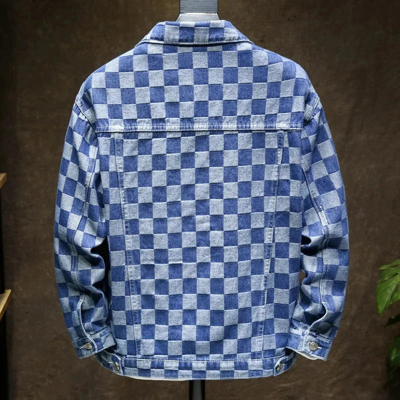 Men's Denim Jacket Blue Button Plaid Male Jean Coats Cheap Price Stylish One Piece Vintage Trendy Casual Original Korea Lxury exovai.com