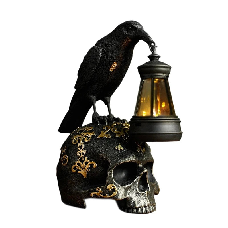 Halloween Crow Skull Night Light Table Lamp Halloween Decorative Skull Lamp Gothic Decorative Night Light Resin Craftsmanship exovai.com