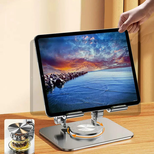 Foldable Mobile Phone Holder 360 Degree Rotating Hollowed Tablet Riser Anti Slip Tablet Holder Height Adjustable for 4.7-12 Inch exovai.com