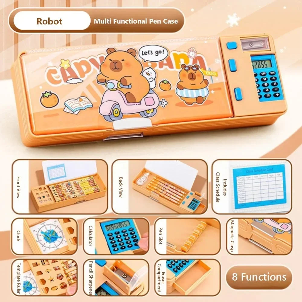 Plastic Pencil Case With Calculator/Pencil Sharpener Double Sided Use Pencil Box Large Capacity Multi-Functional exovai.com