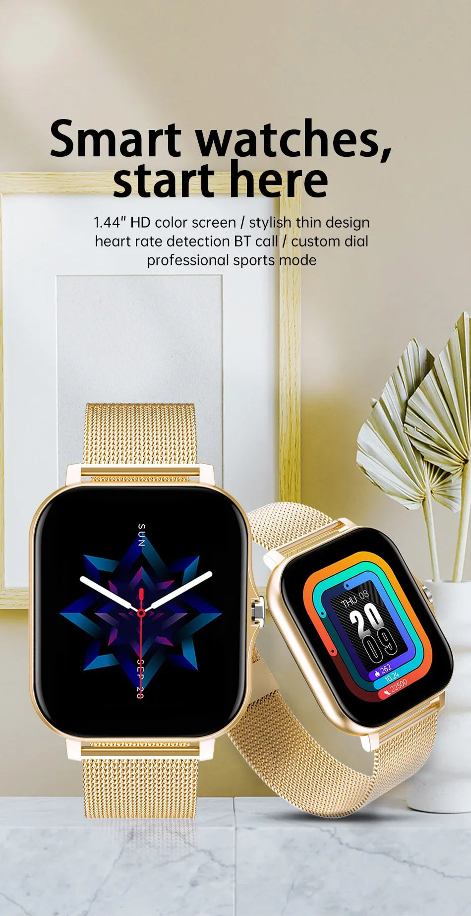 Smart watch for android phone.1.44 inch color screen full touch bluetooth call smart watch magnetic charging exovai.com