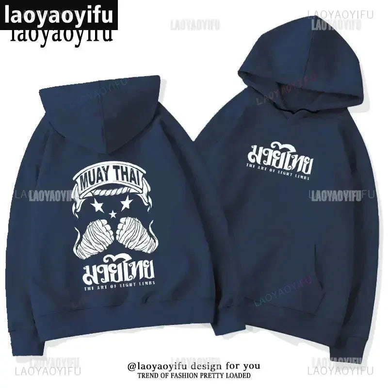 Muay Thai The Fist of King - Thailand Martial Art Pullover Hoodie Men Wai Kru Thailand Men Casual Pullovers 2024 New Style Tops exovai.com