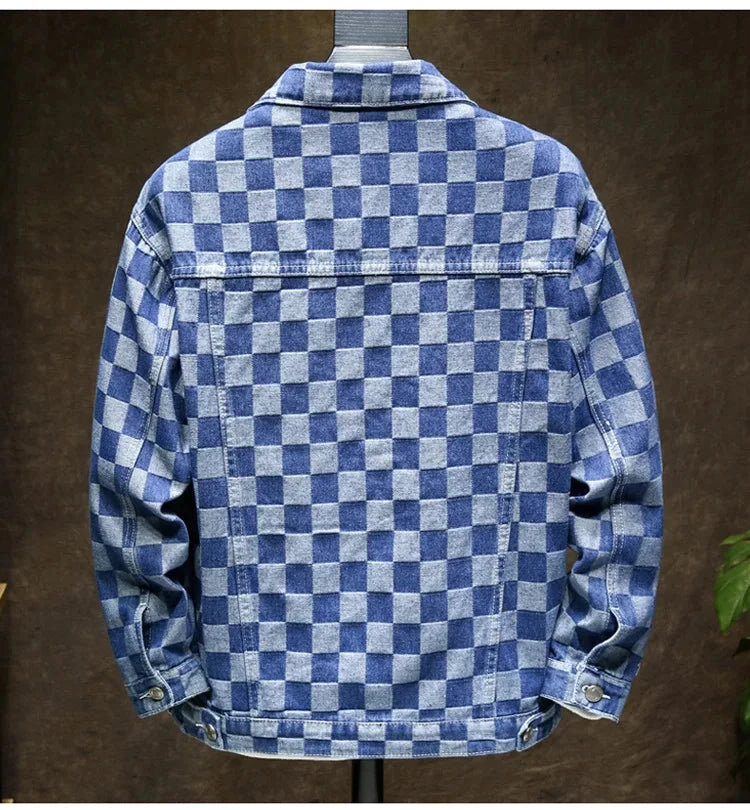 Men's Denim Jacket Blue Button Plaid Male Jean Coats Cheap Price Stylish One Piece Vintage Trendy Casual Original Korea Lxury exovai.com