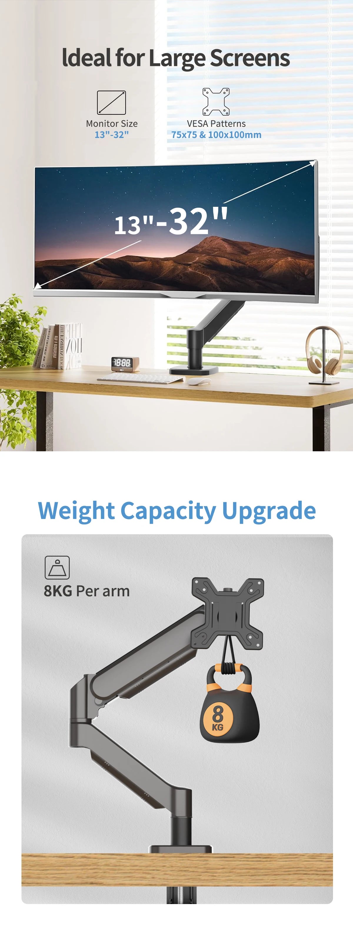 Hot Sale Computer Desk Monitor Mounting Bracket Height Adjustable 13 "-32" Screen Stock Aluminum Mono Gas Spring Monitor Arm exovai.com
