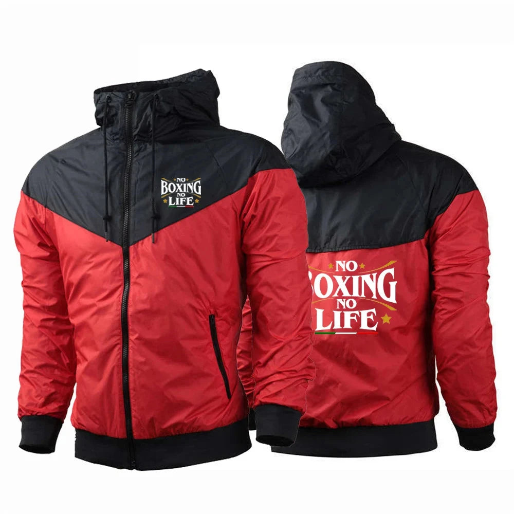 2025 No Boxing No Life Gym Men's Spring and Autumn Thin Windproof Casual Hooded Color Matching Fashion Printing Windbreaker Coat exovai.com