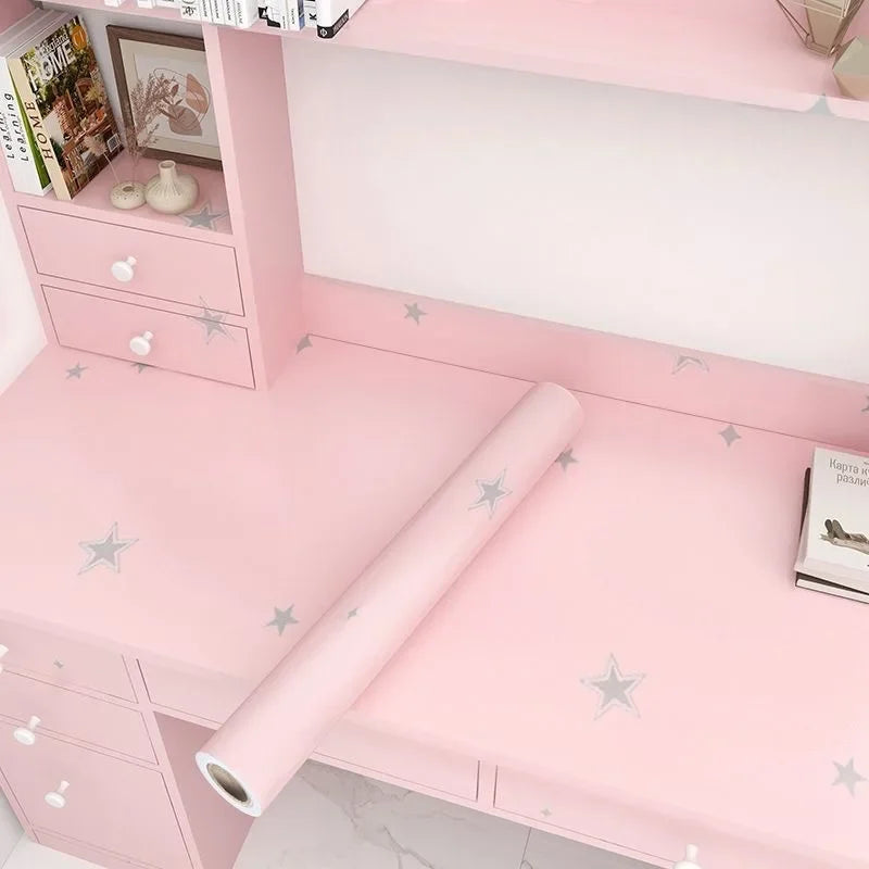 1 PCS Pink Girl's Room Self-adhesive Wallpaper Princess Room Bedroom Star Pattern Background Wall PVC Sticker Wallpaper exovai.com