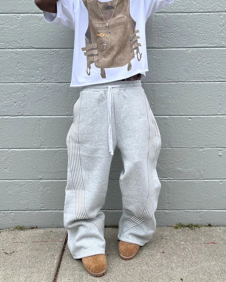 American Retro Striped Knitted Pants Men Y2k Street Harajuku Trendy Brand Oversized Trousers Loose Casual Wide Leg Pants Women exovai.com