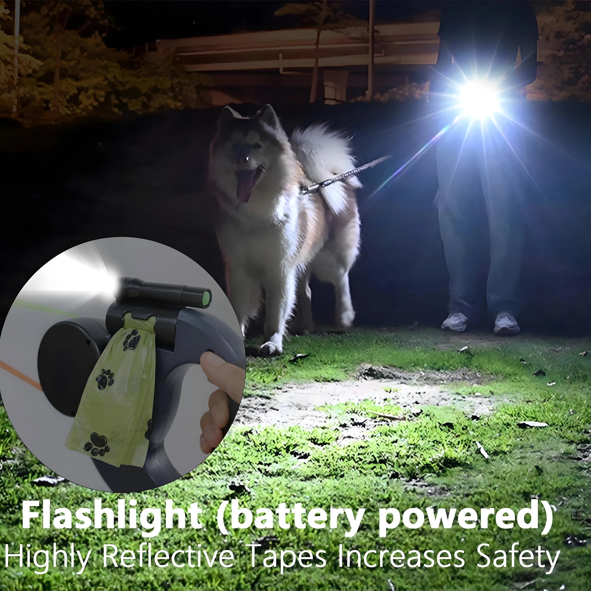 2 In1 Multi-functional LED Light Pet Leash Automatic Retractable 3M/5M Reflective 360 Swivel Dual Dog Leash with Bag Container exovai.com
