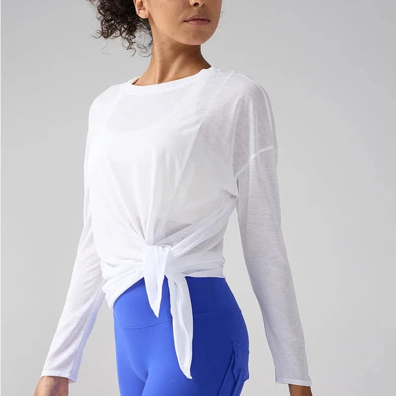 Gym Sports Tops Workout T-shirts Women Yoga Clothing Running Loose Slim Quick Dry Training Long Sleeve Blouse Fitness Tops👚 exovai.com