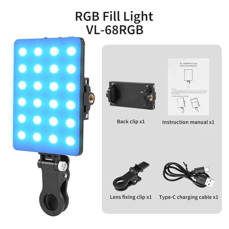Mini Fill Light RGB LED Straight Pocket Video Photography Lighting Pocket Live Vlog Clip for Phone iPhone iPad Laptop Camera exovai.com
