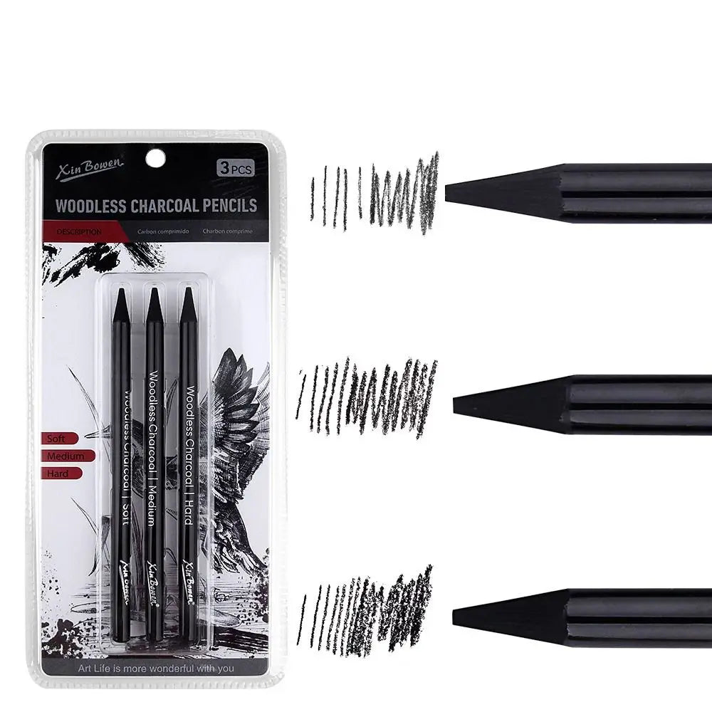 3Pcs Soft/Medium/Hard Charcoal Pencils Set Art Supplies White/Black Charcoal Pen Sketch Pencil Drawing Pencil Professional exovai.com