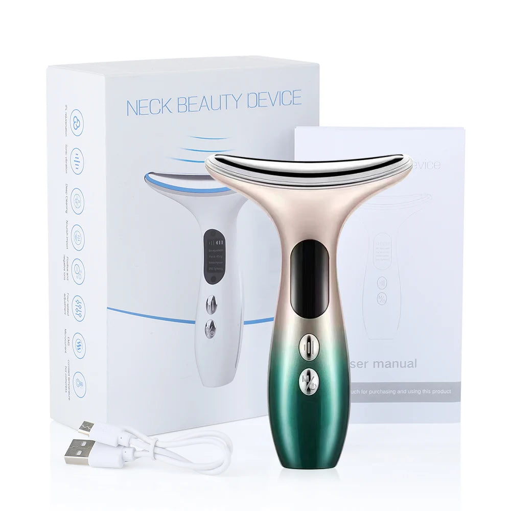 EMS Three Color Light Firming Rejuvenating Neck Beauty Device Skin Ion Importer Facial Lifting Neck Lines Wrinkles Device exovai.com