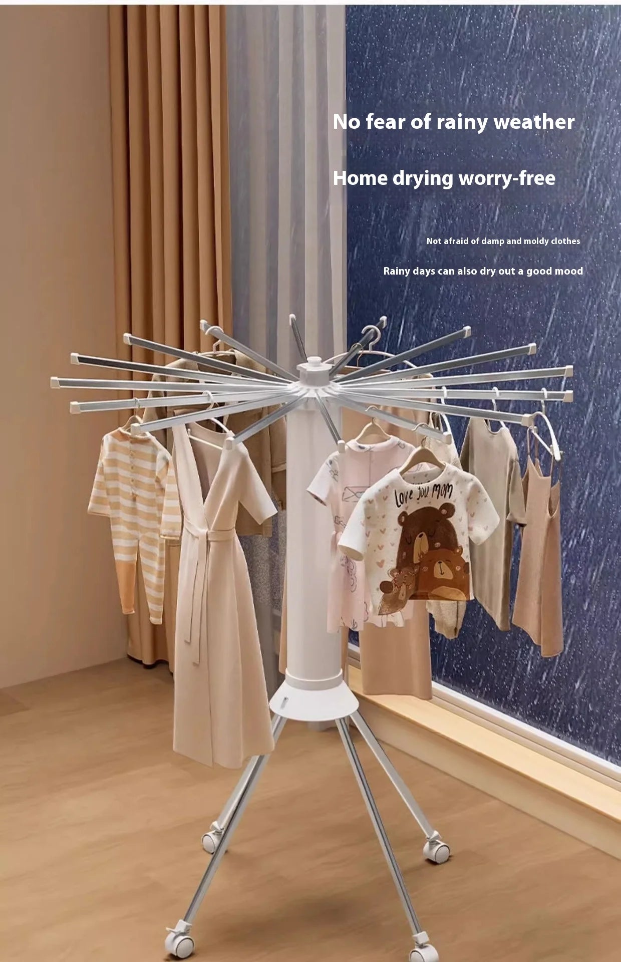 Foldable Clothes Drying Rack Octopus Type Floor Standing Balcony Clothes Drying Portable Rotating Drying Rod Clothes Dryer exovai.com
