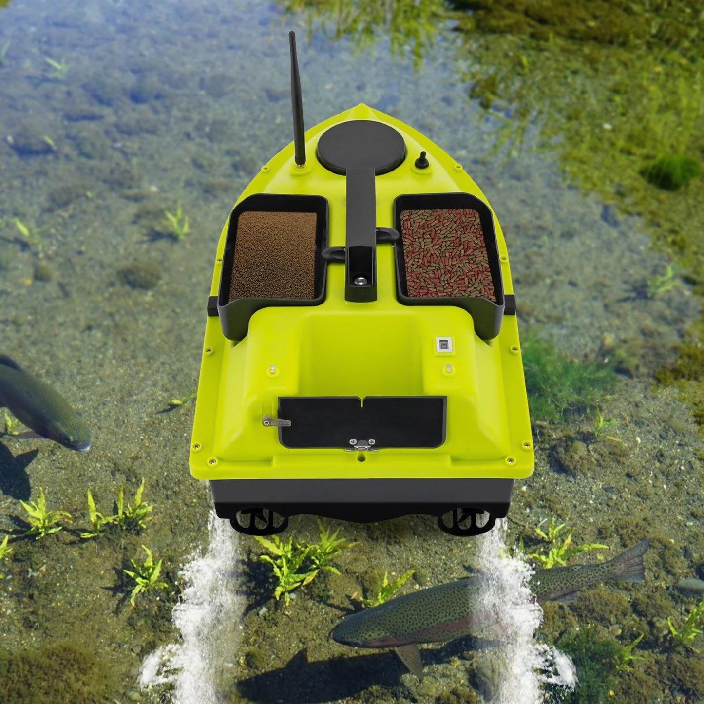 GPS Fishing Bait Boat Green with Remote Control Dual 390 Motors Three-bladed Propeller for Outdoor Fishing exovai.com