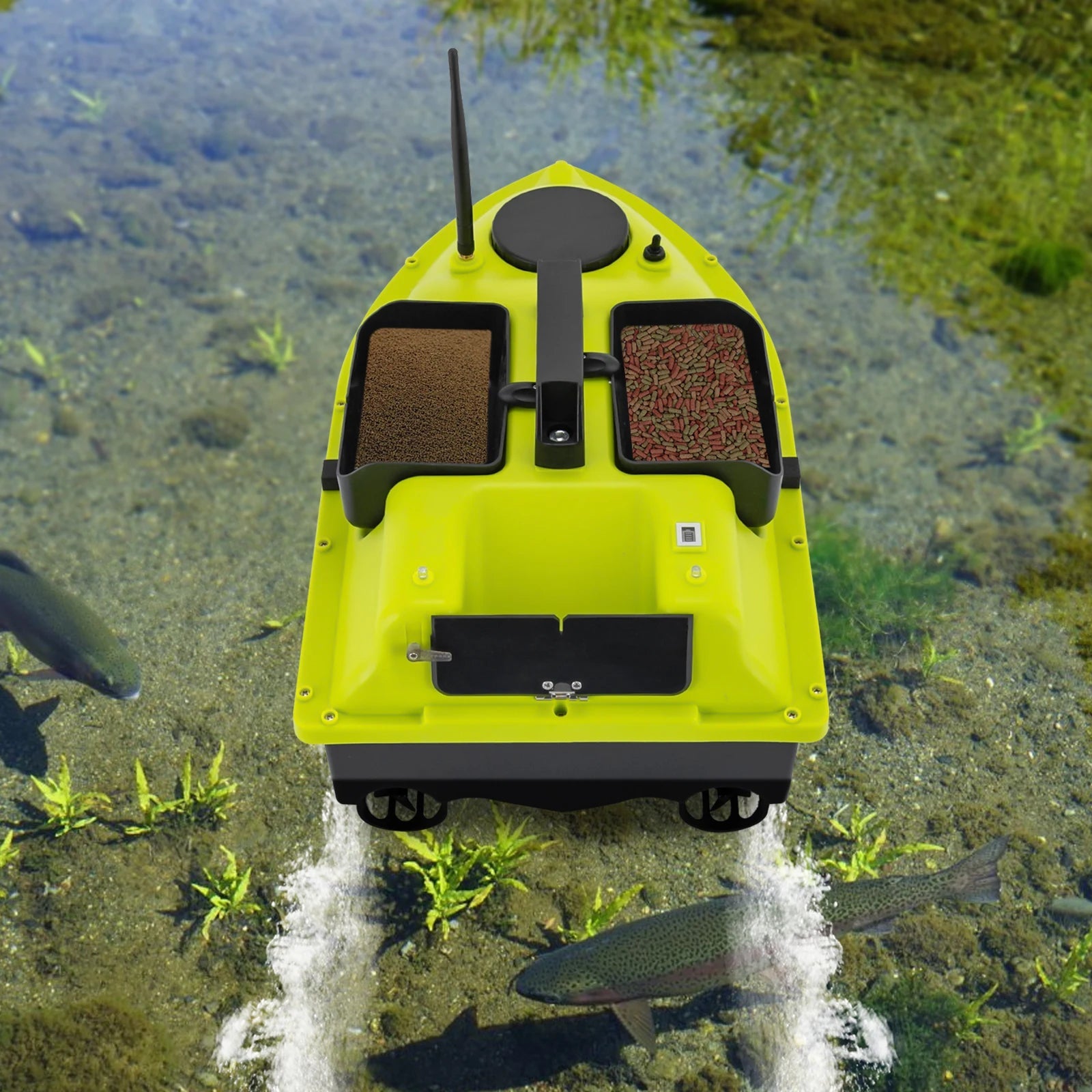 GPS Fishing Bait Boat Green with Remote Control Dual 390 Motors Three-bladed Propeller for Outdoor Fishing exovai.com