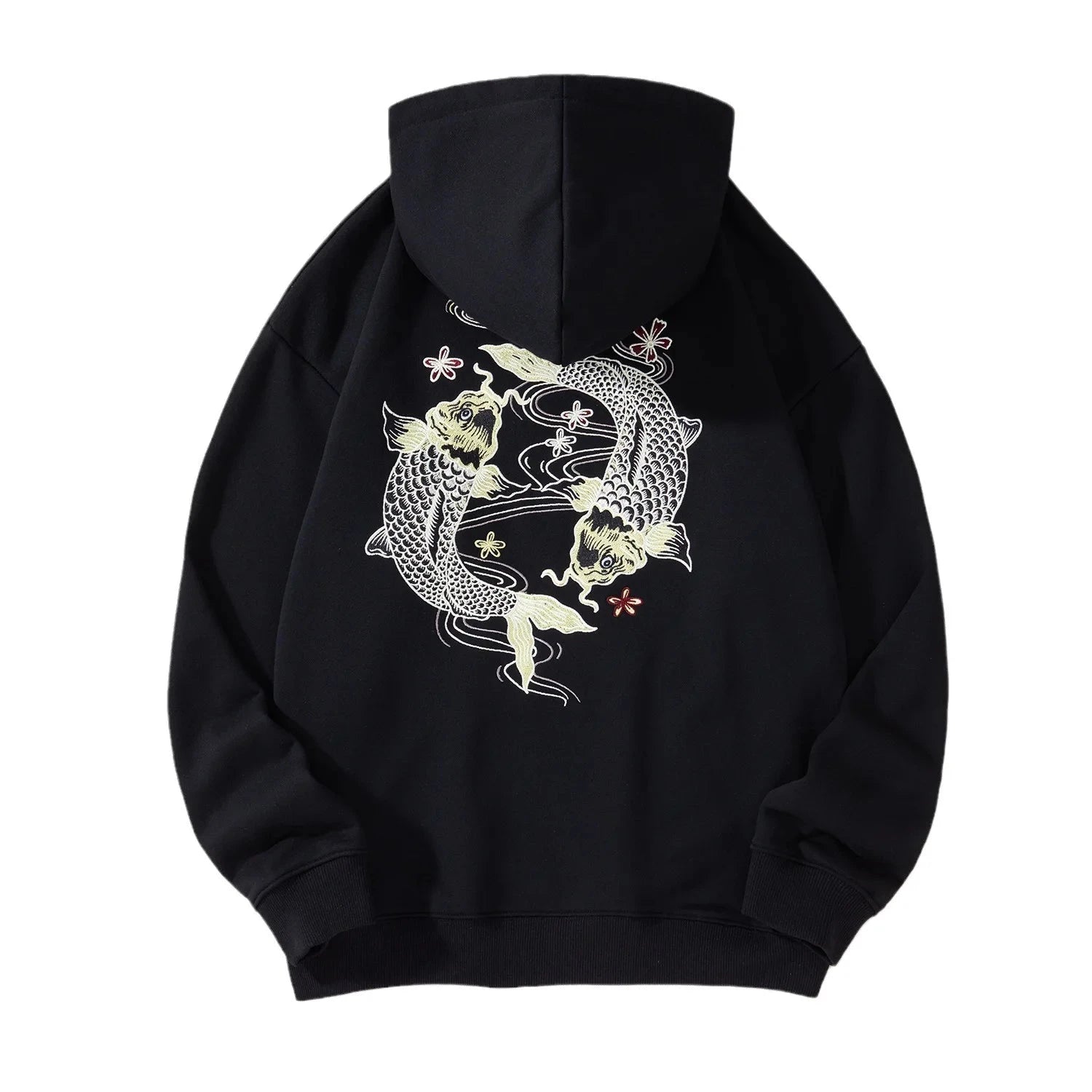 Autumn Winter Hoodies for Men Brocade Carp Embroidery Knit Sweatshirt with Hat Oversize Pullovers Cotton Male Clothing exovai.com