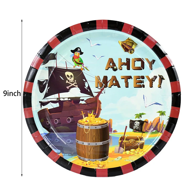 Pirate Theme Party Disposable Tableware Paper Plates Cups Napkins Kids Boy Birthday Party Decorations Halloween Supplies exovai.com