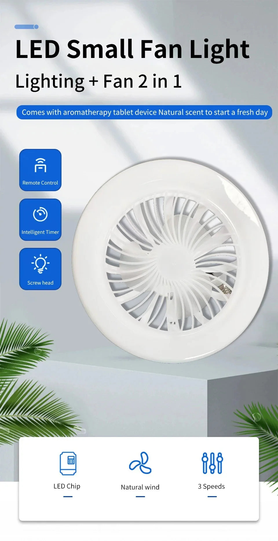 2 In 1 Energy Saving Remote Control Ceiling Fan Lamp Infinitely Dimmable E27 Base Bottom Noise Mute LED Decorative Light 85-265V exovai.com