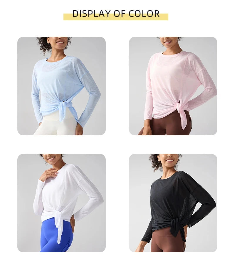 Gym Sports Tops Workout T-shirts Women Yoga Clothing Running Loose Slim Quick Dry Training Long Sleeve Blouse Fitness Tops👚 exovai.com