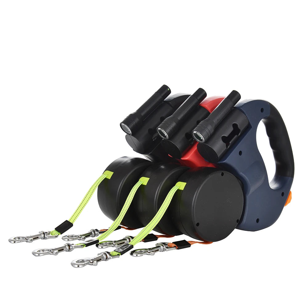 3m Retractable Dog Leash For Small Dogs Reflective Dual Pet Leash Lead 360 Swivel No Tangle Double Dog Walking Leash With Lights exovai.com
