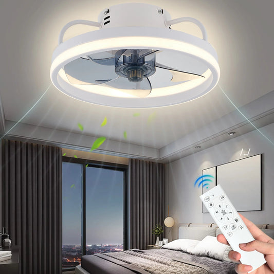 Ceiling fan with adjustable LED reversible blade timing and remote control, 5 invisible blades semi embedded installation exovai.com