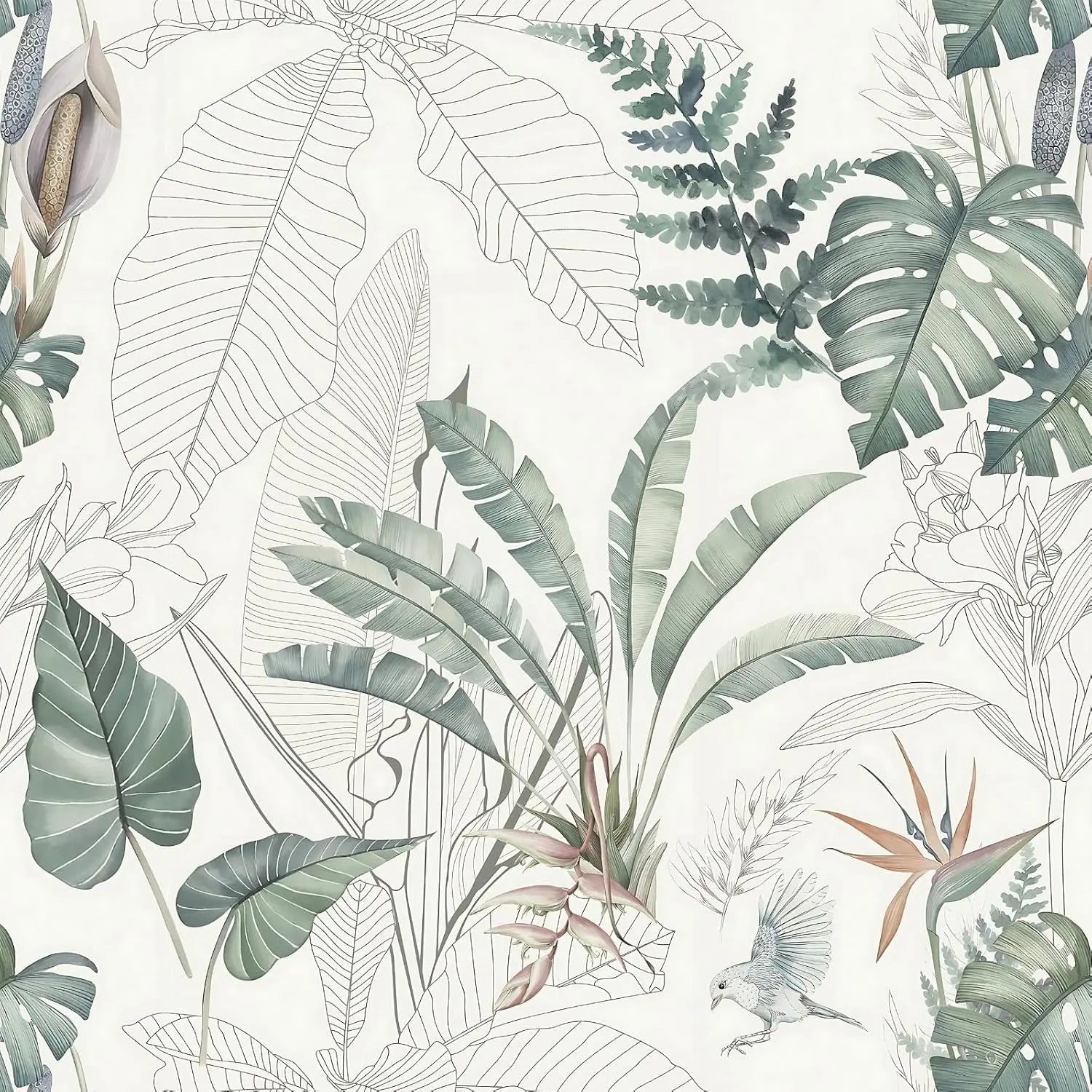 Tropical Palm Leaf Peel and Stick Wallpaper Light Green Olive Palm Tree Leaf Self Adhesive Wall Paper Removable Contact Paper exovai.com