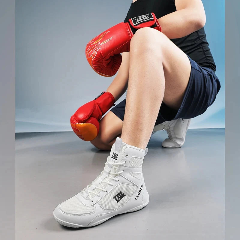 Wrestling shoes male Boxing Shoes Fighting Sanda Strength High Top Shoes light fighting Boots Weightlifting shoe Sneakers exovai.com