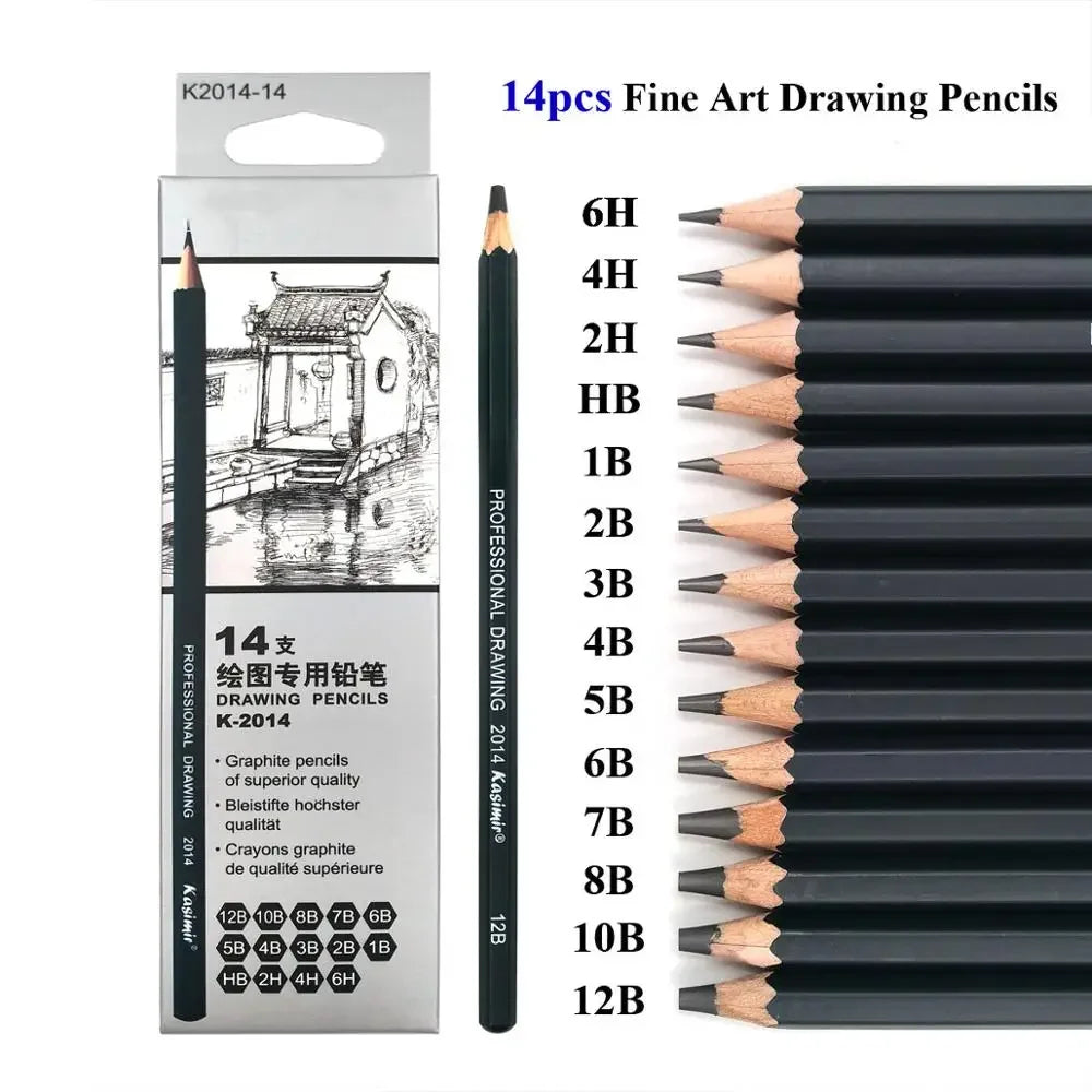 14Pcs/Set Drawing Pencil Set Wooden Professional Art Supplies Hard/Medium/Soft Sketch Charcoal Pencils exovai.com