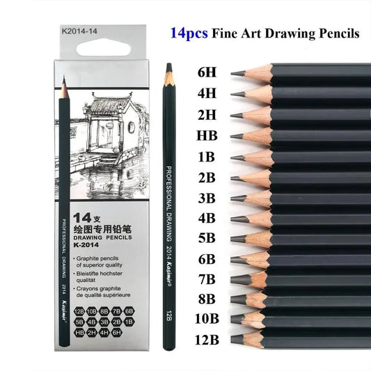 14Pcs/Set Drawing Pencil Set Wooden Professional Art Supplies Hard/Medium/Soft Sketch Charcoal Pencils exovai.com