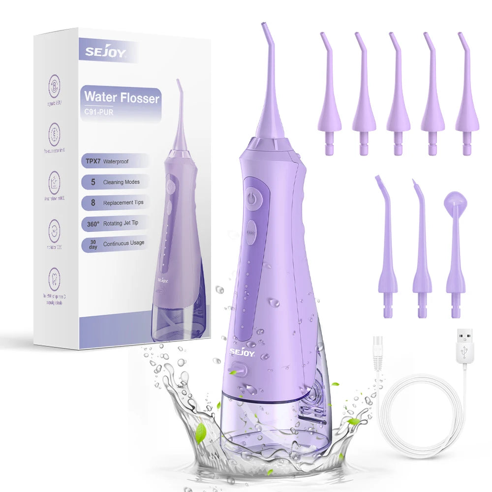 Sejoy Water Dental Flosser Oral Irrigator 8 Jet Tips 5 Modes IPX7 Waterproof  Portable Cordless Teeth Cleaner for Home&Travel exovai.com