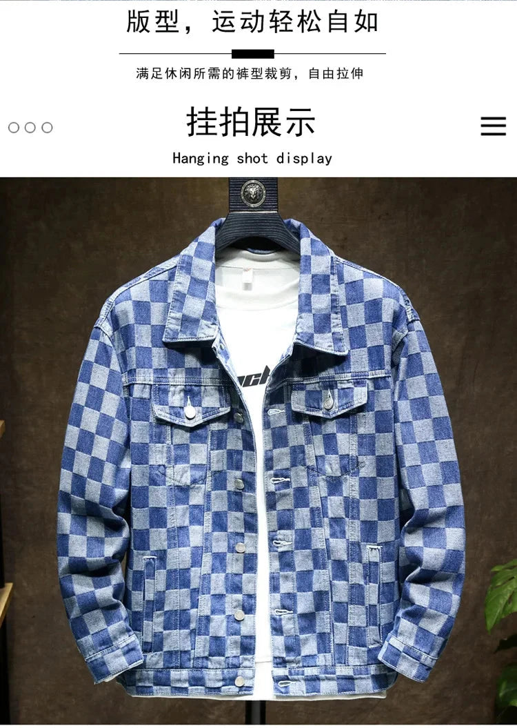 Men's Denim Jacket Blue Button Plaid Male Jean Coats Cheap Price Stylish One Piece Vintage Trendy Casual Original Korea Lxury exovai.com