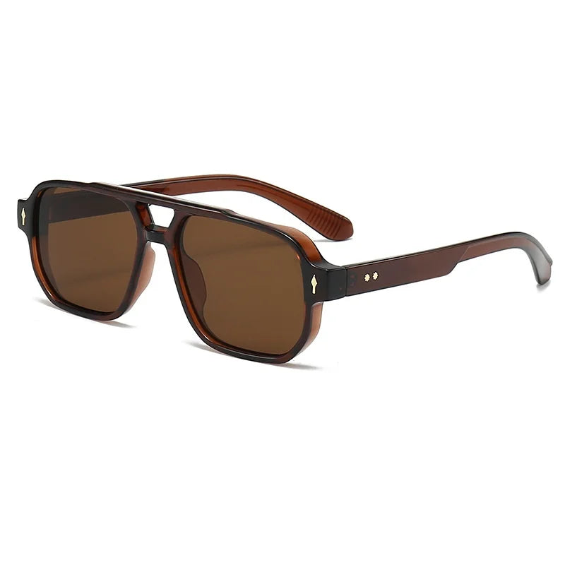 New Retro Double Bridge Square Sunglasses For Women Men Fashion Luxury Design Rivets Sun Glasses Trending Shades UV400 Eyeglasse exovai.com