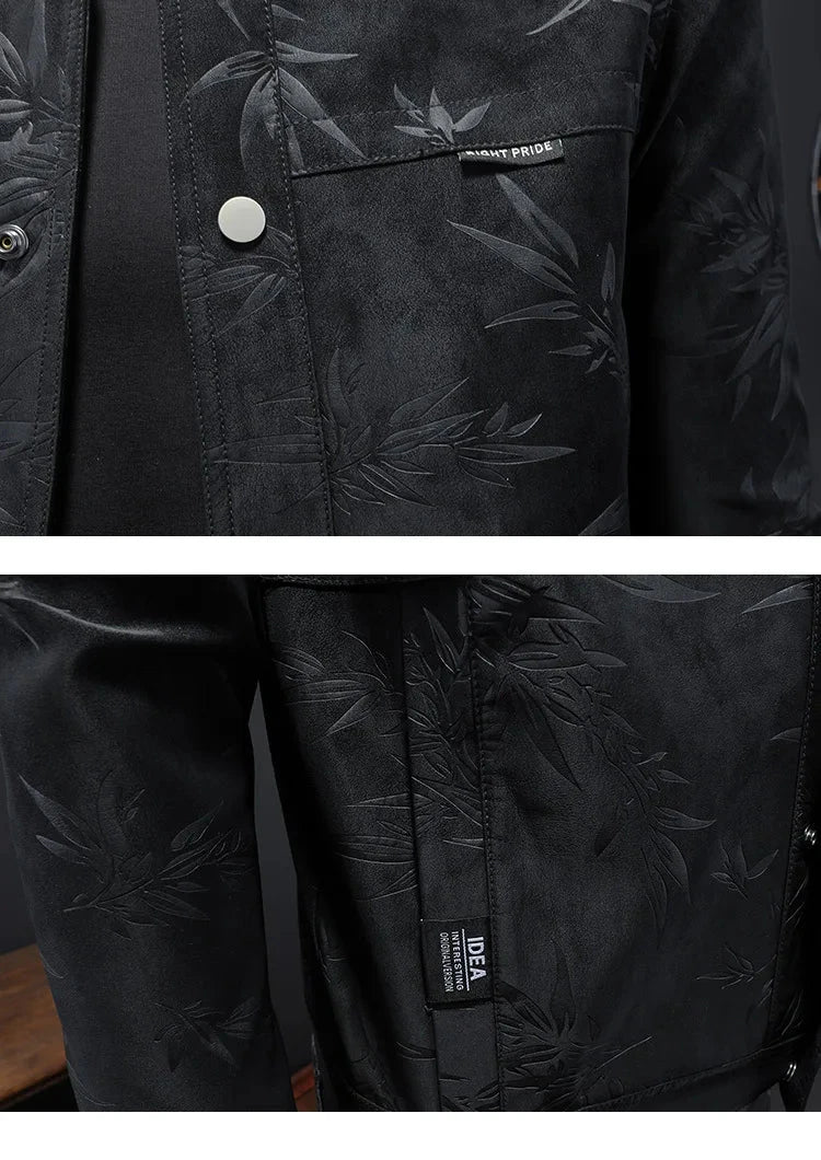 Luxury Flocking Bomber Jacket Mens 2025 Autumn Business Vintage Casual Slim Jacket Lapel Single Breasted Jacquard Coats Jacket exovai.com