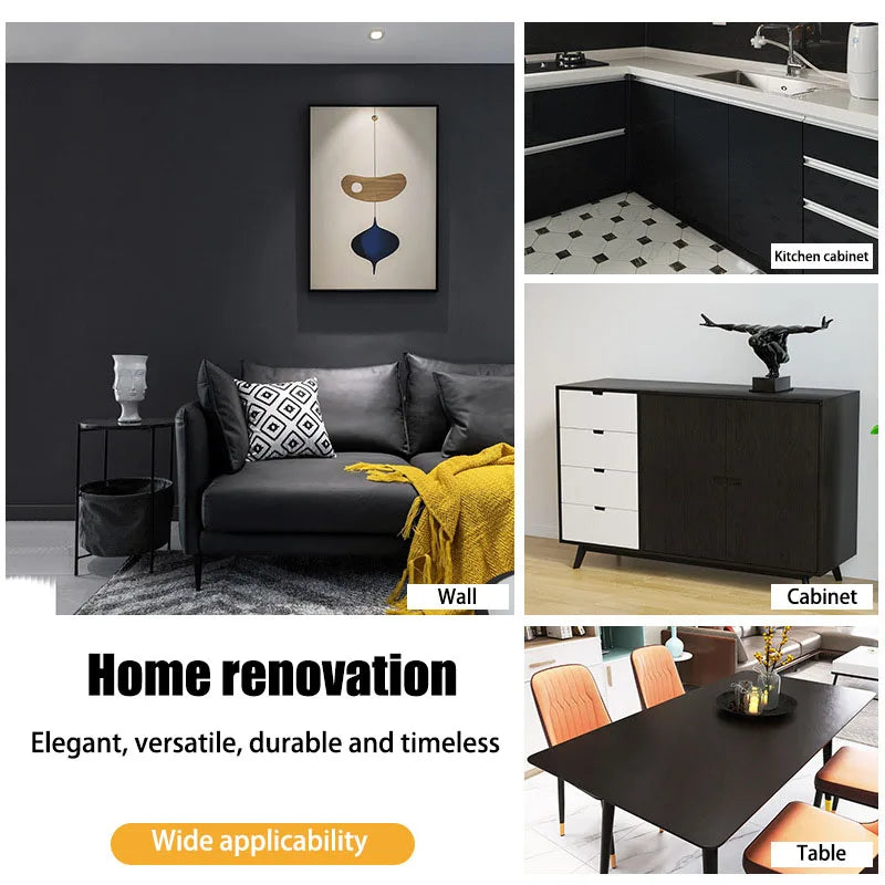 45cm PVC Furniture decorative paper black wood grain self-adhesive waterproof wallpaper kitchen cabinet table door wall stickers exovai.com