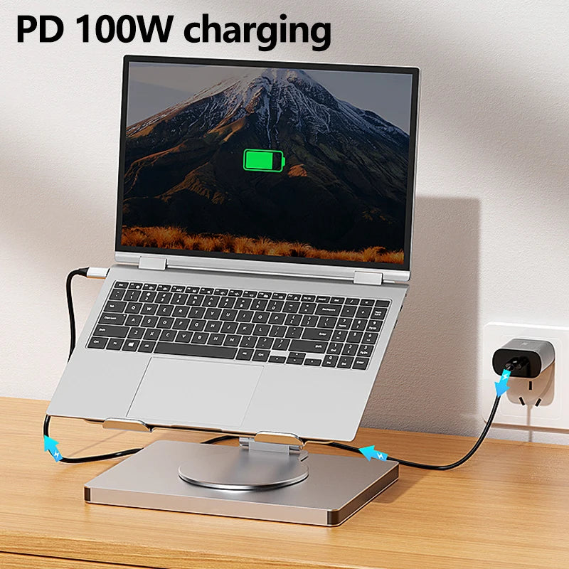 Laptop Stand for MacBook Pro Air Dell HP Surface 360° Rotatable Foldable with USB Hub Card Reader RJ45 Universal Bracket Holder exovai.com