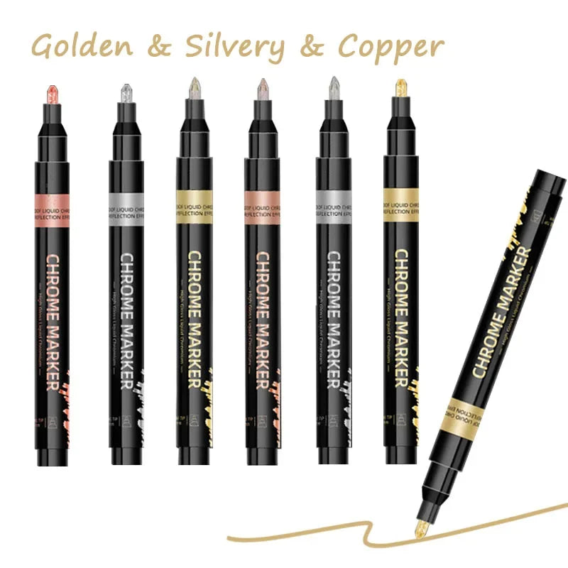 4PCS Chrome Permanent Paint Marker Pens, Mirror Reflective Chrome Sharp Tip And Round Tip, Golden Silvery Coppery Mirror Markers exovai.com