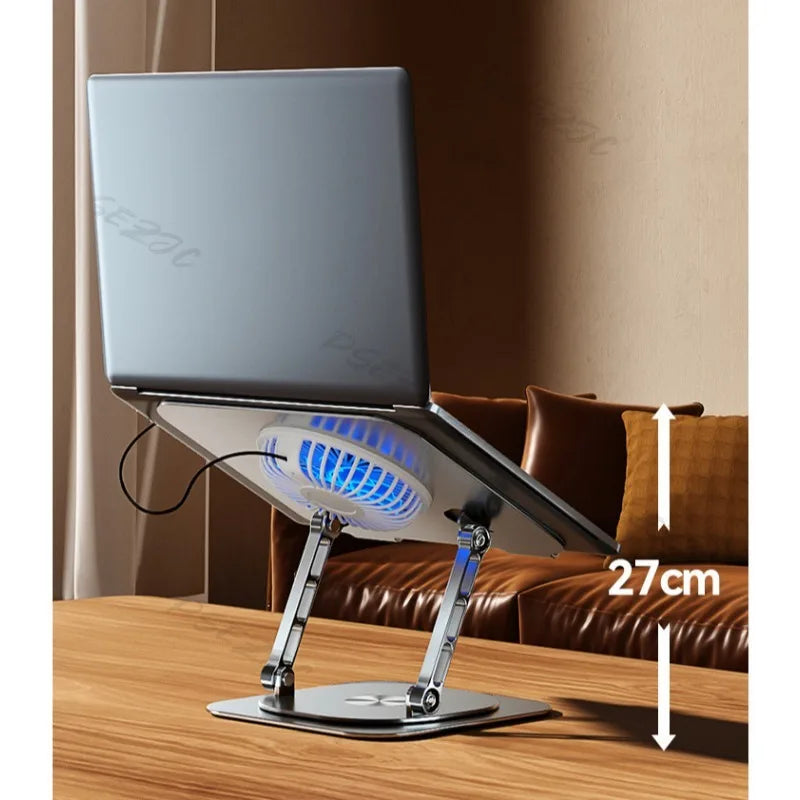 Anti Slip 7-17 Inch Laptop Stand 360 ° Rotatable Aluminum Alloy Tablet Cooling Stand with Folding Fan and Radiator Stand exovai.com