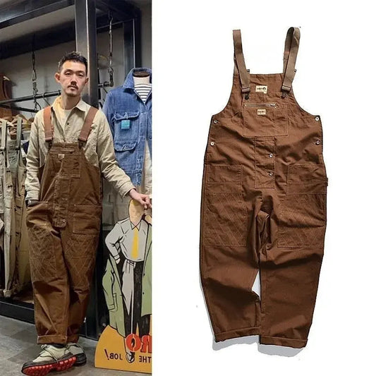 Japanese Style Loose Fit Jumpsuit Cargo Pants Bell Bottoms Dad Pants Ins Popular Same Style Tank For Men Women exovai.com