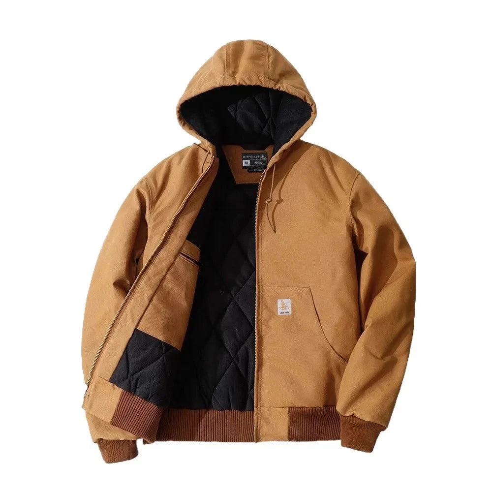 Winter New American Retro Long Sleeve Hooded Bomber Jacket Men's Fashion Cotton Thick Dom Quilted Casual Multi-pocket Coat exovai.com