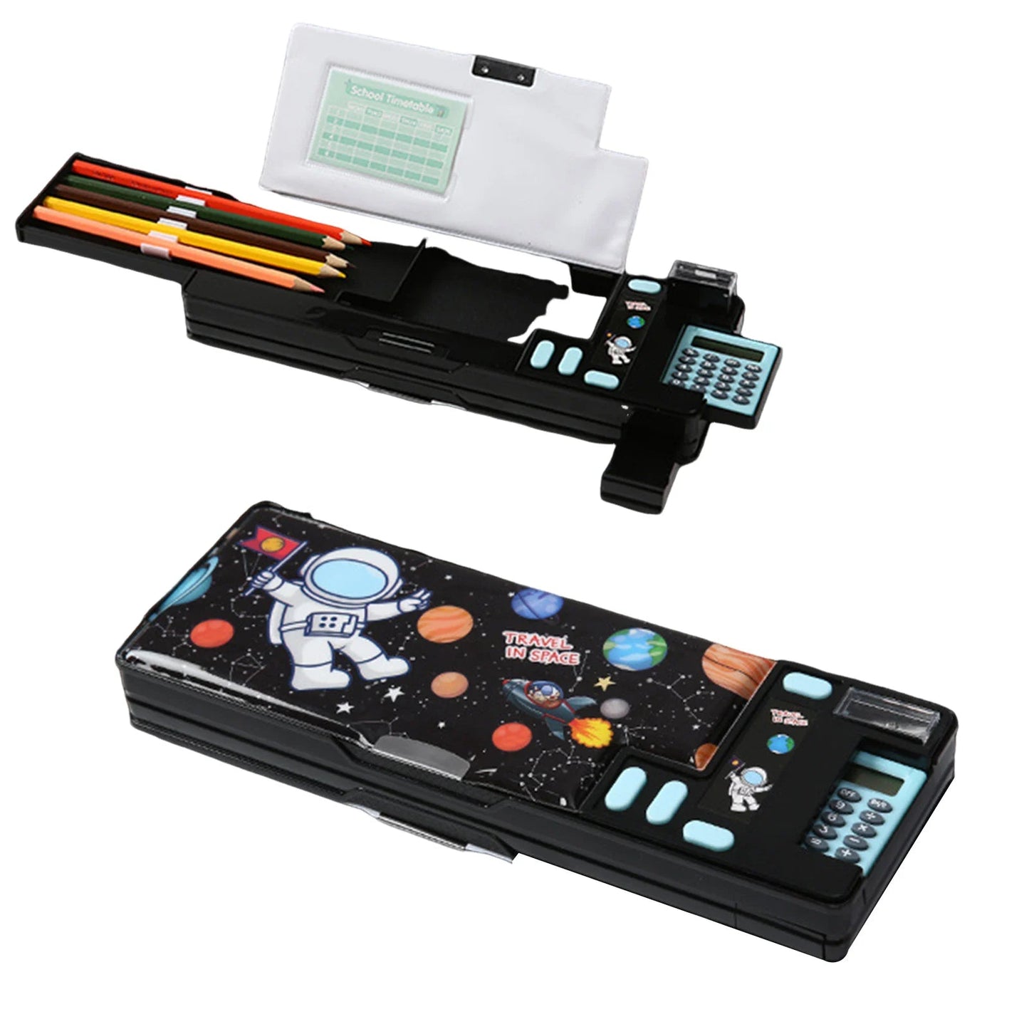 Pencil Cases Stationery Supplies School Cute Cartoon Universe Large Capacity Mulfunction with Calculator and Pencil Sharpener exovai.com